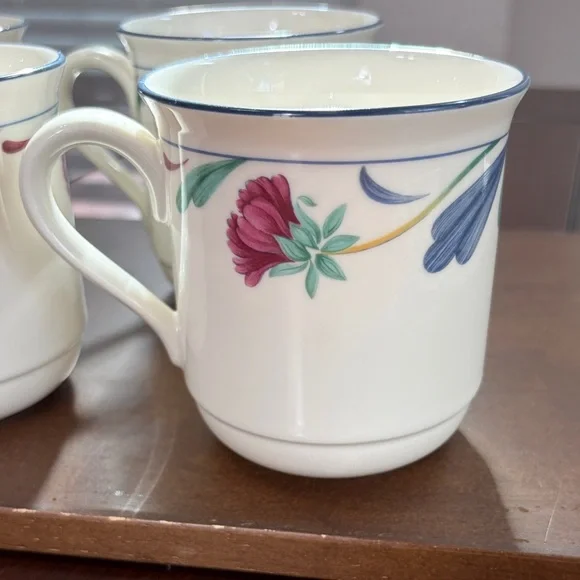 LENOX Chinastone, Poppies on Blue Floral Pattern Ceramic 5 Piece Mug Set - Picture 5 of 17